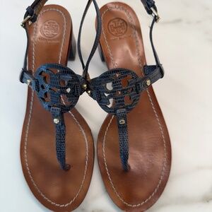 Tory Burch Navy Miller Block Heel Sandals